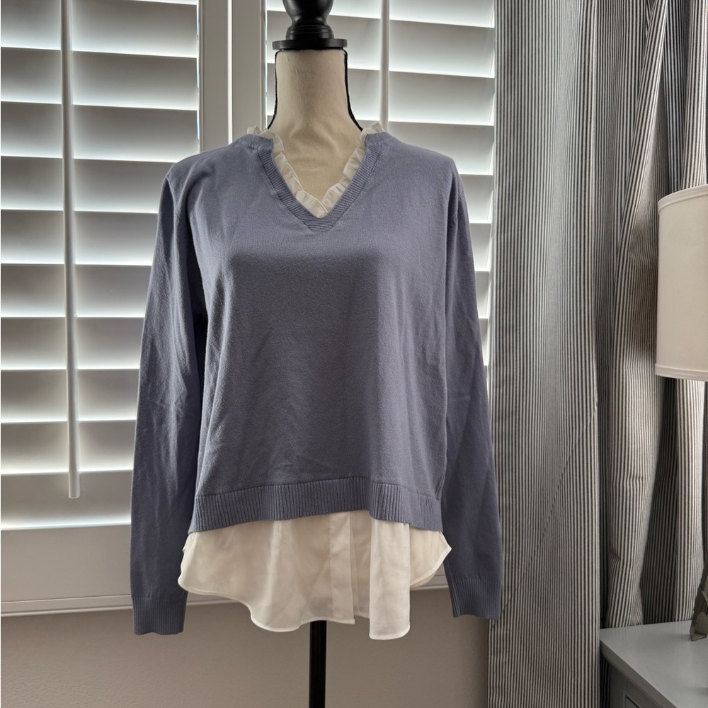 NWOT. Mixed media layered effect sweater in periwinkle shade.